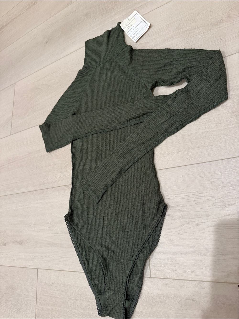 Free People Sampled Ribbed Turtleneck Bodysuit - Dark Olive Green SZ XS